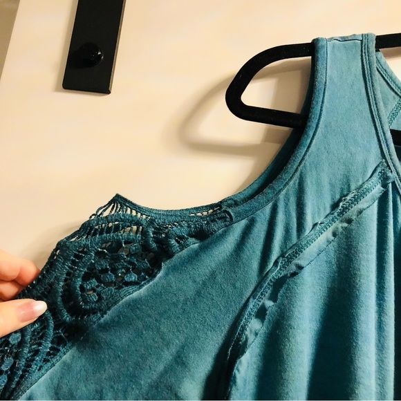 Harper Zoe Plus 1X Teal Green Cold Shoulder Long Sleeve Lace Insert - Picture 5 of 12